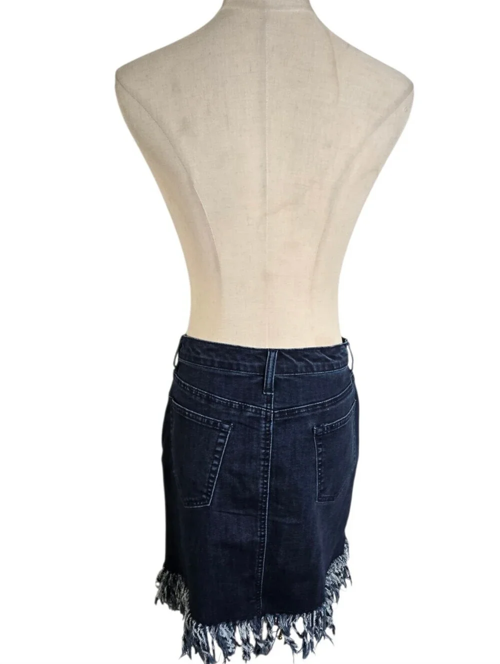 VENUS Dark Wash Denim MINI Skirt with Fringe